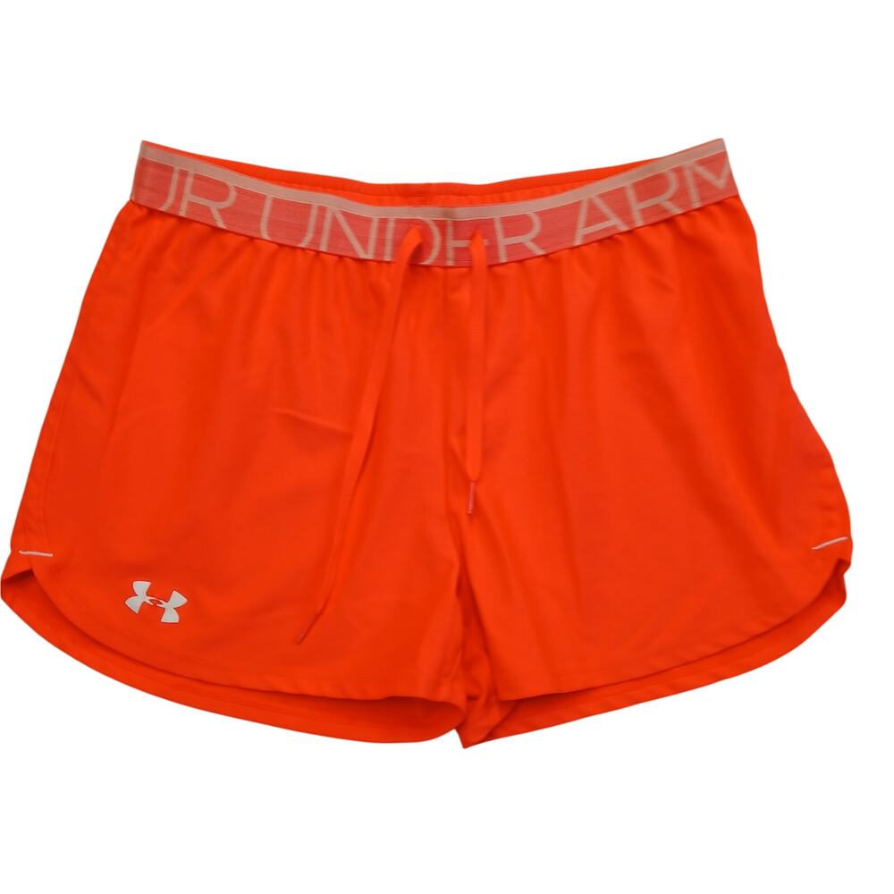 Under Armour Womens M Neon Orange HeatGear Running Shorts Elastic Waist